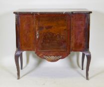 A late C18th/early C19th French breakfront tulipwood side cabinet with brass mounts, marquetry
