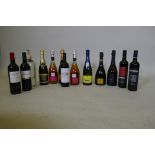 A bottle of Heidsieck & Co Blue top champagne, various bottles of sparkling wines and Rioja