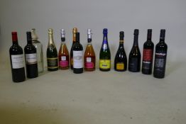 A bottle of Heidsieck & Co Blue top champagne, various bottles of sparkling wines and Rioja