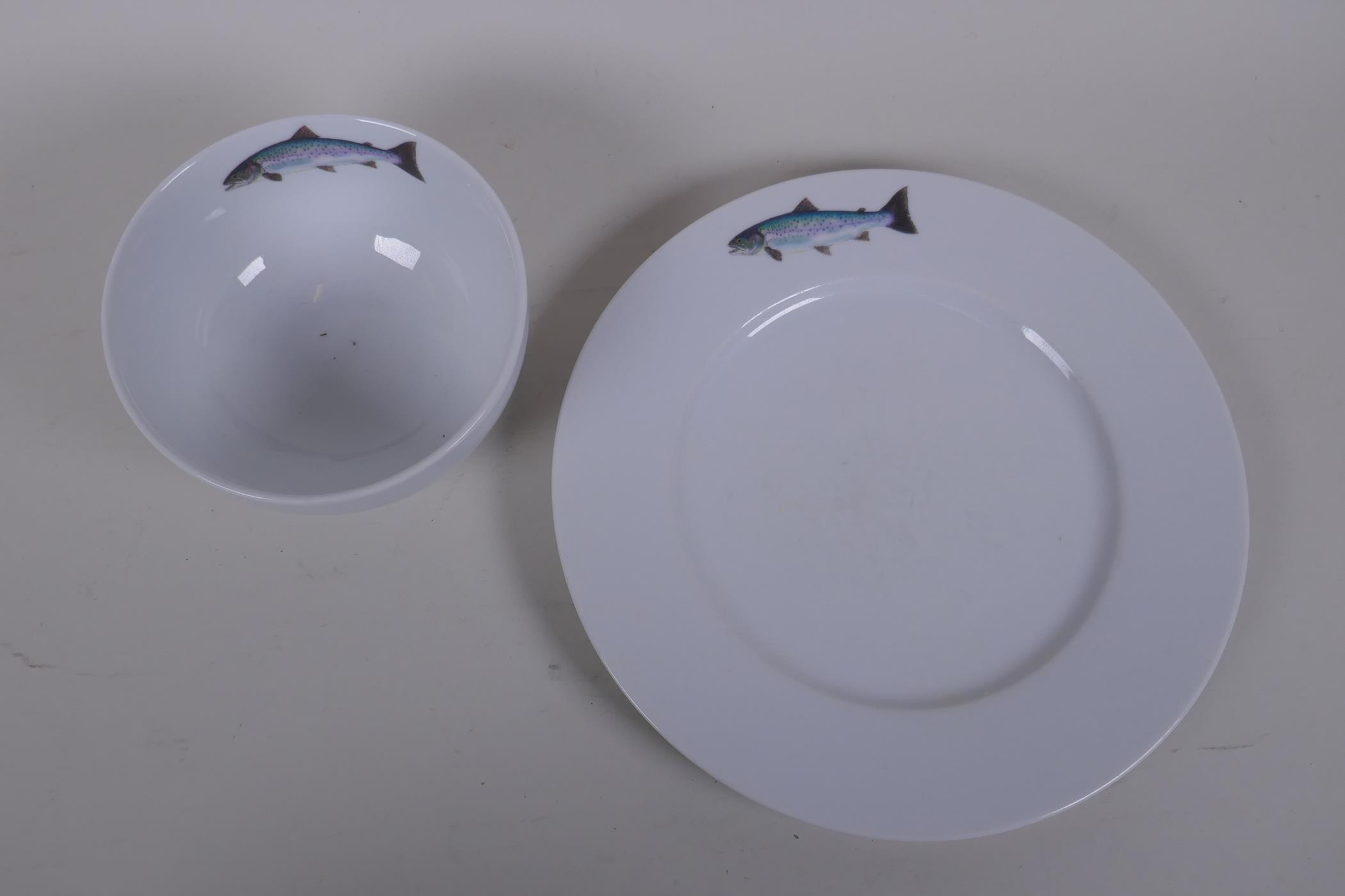 Richard Bramble for Jersey Pottery, four dining plates, three side plates, three bowls and two egg - Image 3 of 9