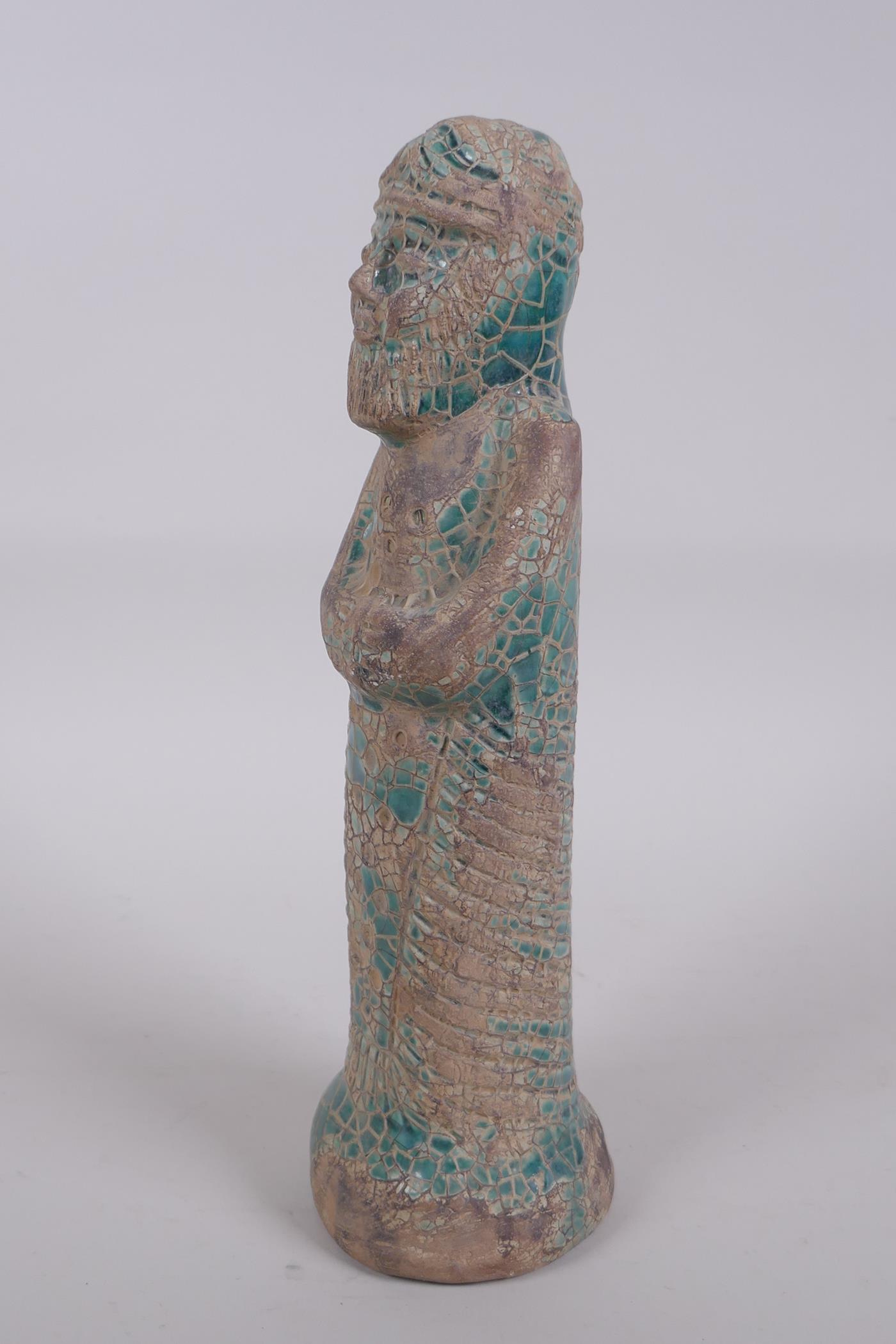 A turquoise crackle glazed terracotta figure of a bearded Persian gentleman, 9cm high - Image 4 of 4