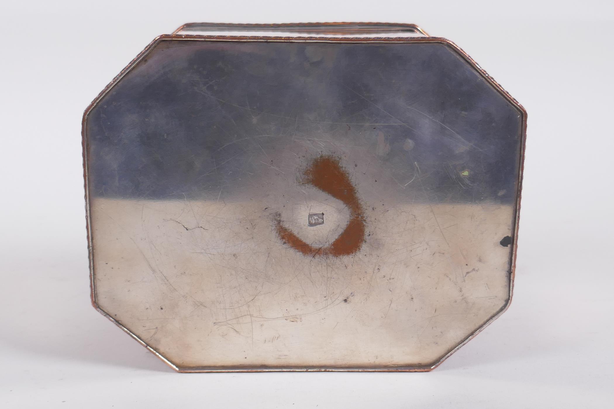 An antique continental silver plate box, impressed dogs head mark to base, 16 x 13cm - Image 3 of 5