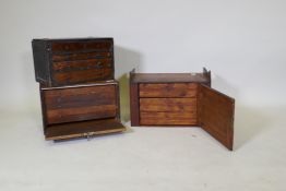 A late C19th pine cupboard with single door opening to reveal three drawers, 46 x 28 x 33cm, an