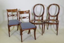 A pair of Regency mahogany side chairs with drop in seats and reeded decoration, together with a