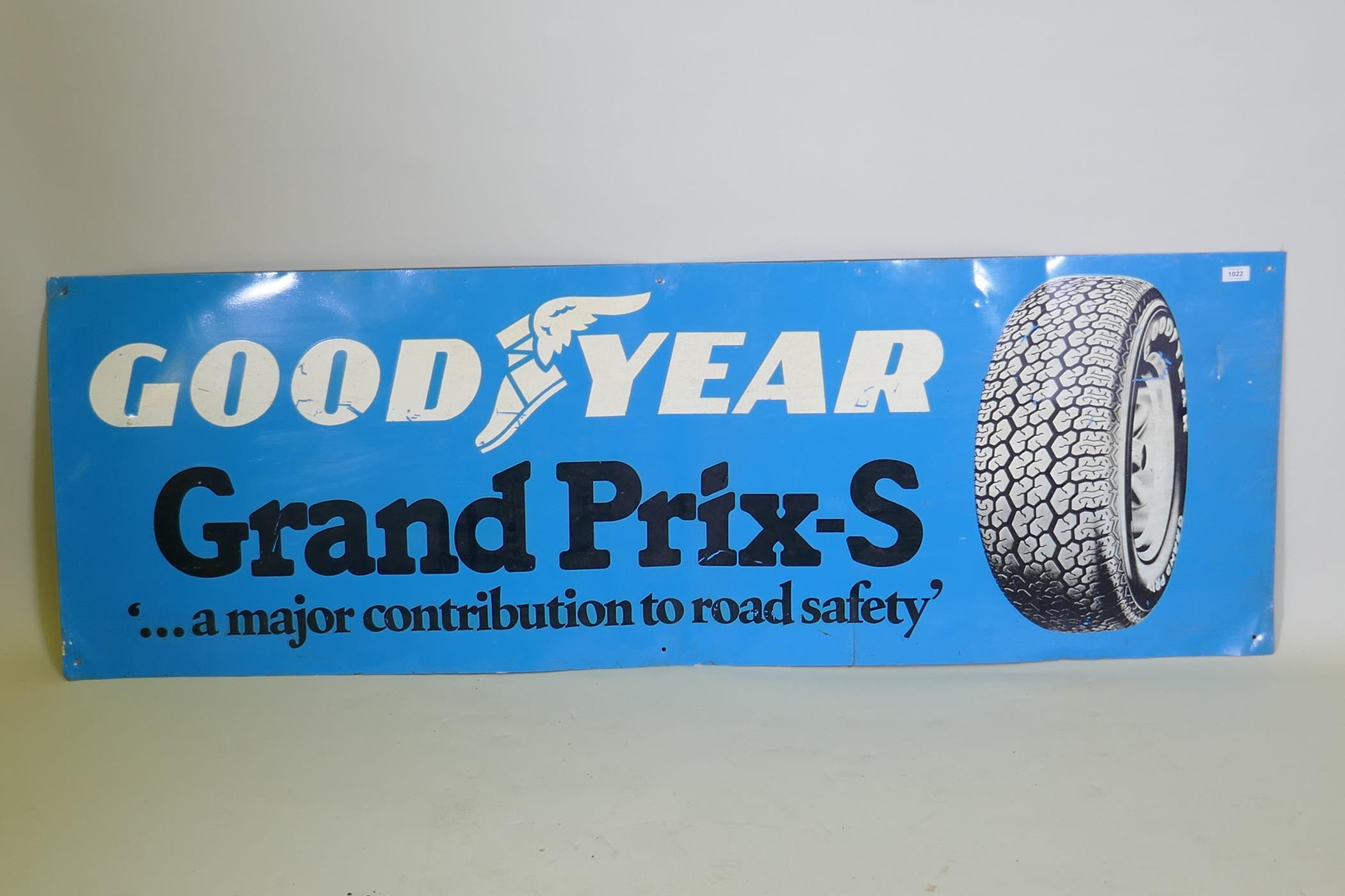 A Good Year Rally Tyre Stockist metal advertising sign, 122 x 30cm