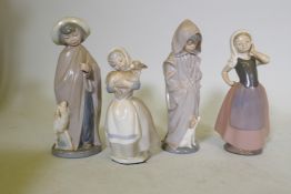 Four Nao porcelain figures, girl with a lamb, 25cm high