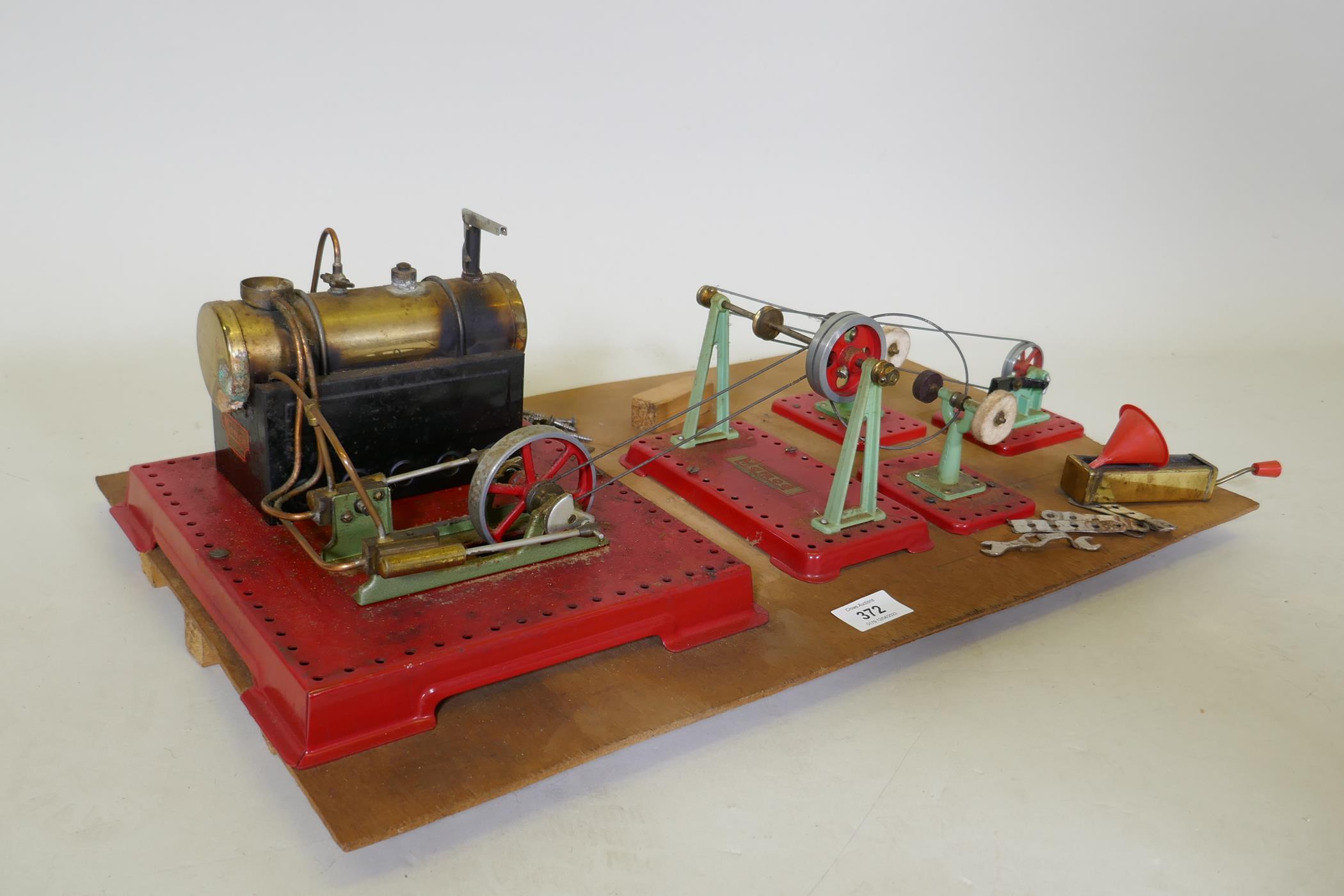 A Mamod steam driven workshop, mounted on a wood board, 60 x 35cm - Image 3 of 3