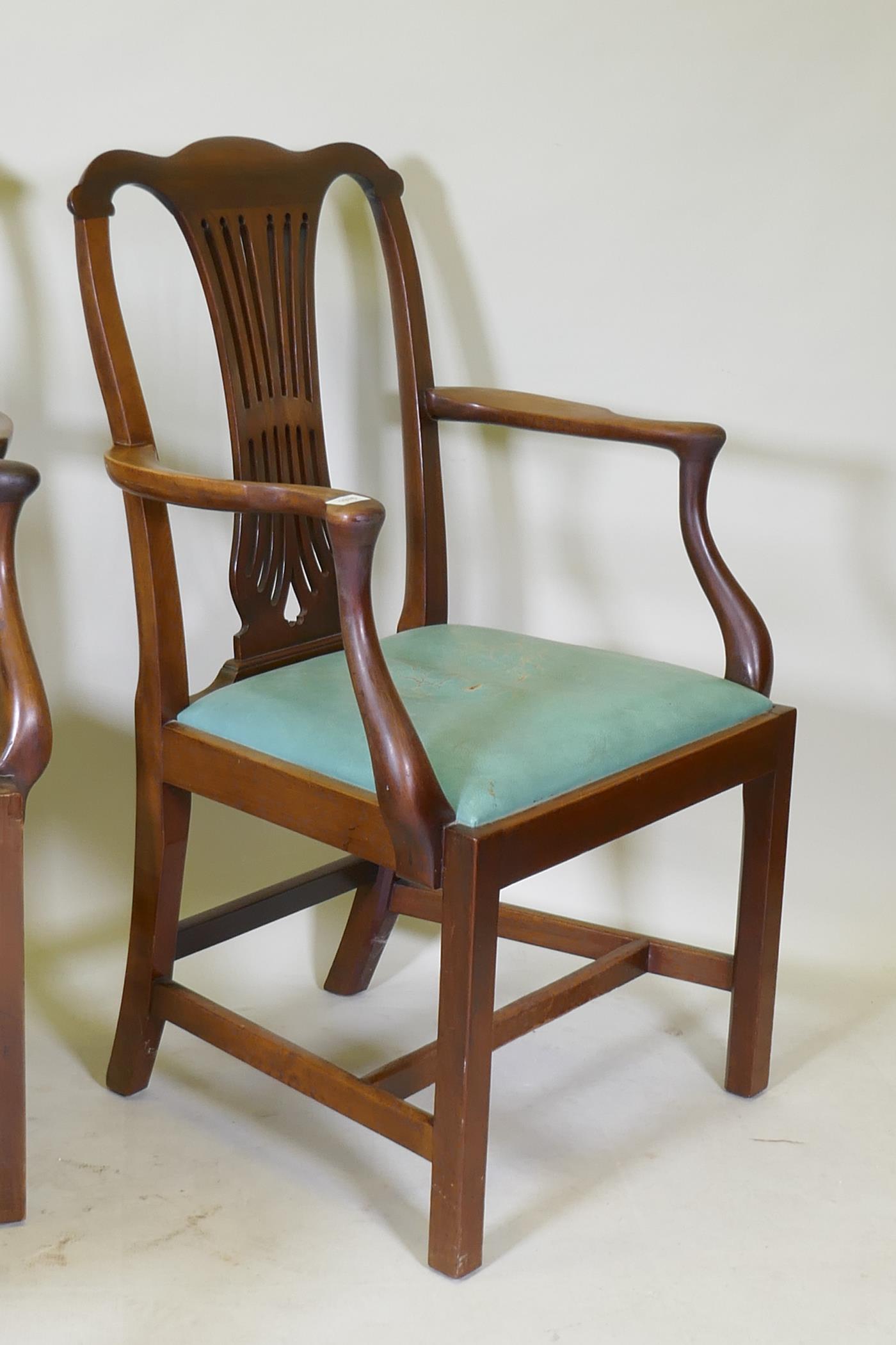 A set of six (four plus two) Georgian style mahogany dining chairs with pierced splat backs and drop - Image 2 of 2