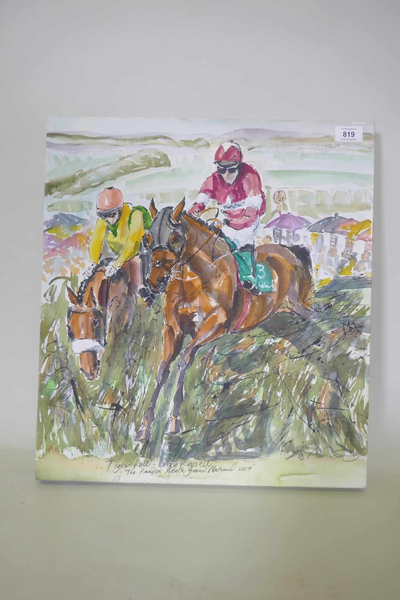 Liz Armstrong, Tiger Roll - Davy Russell, Grand National 2019, limited edition print on canvas, 14/ - Image 2 of 4
