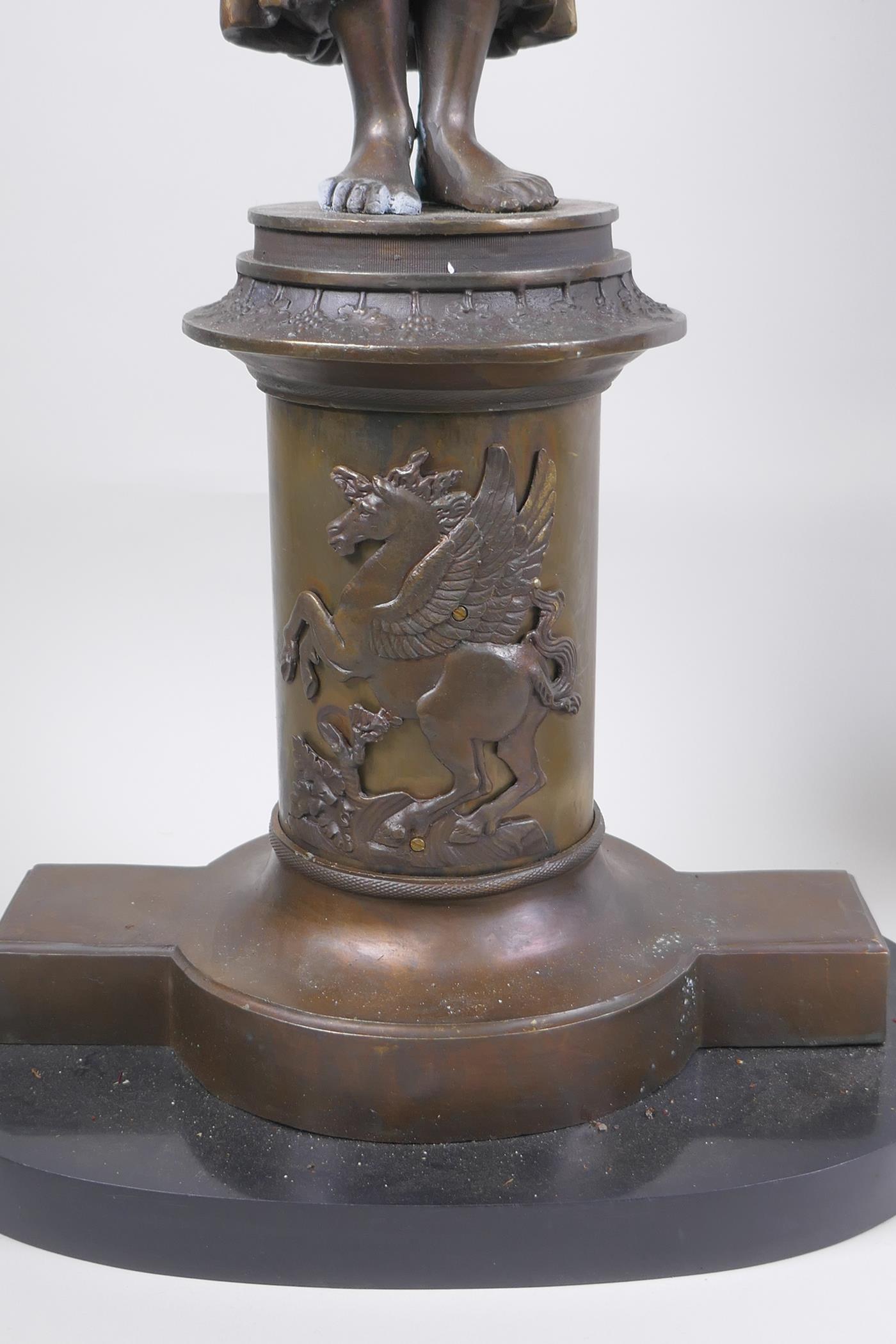 A pair of Empire style bronze three branch figural candlesticks in the form of classical women, 74cm - Image 6 of 7