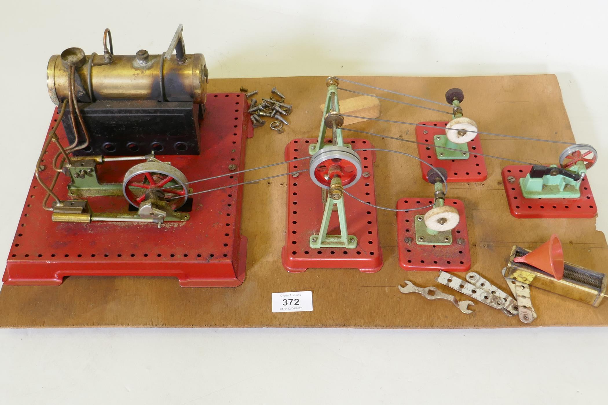 A Mamod steam driven workshop, mounted on a wood board, 60 x 35cm - Image 2 of 3