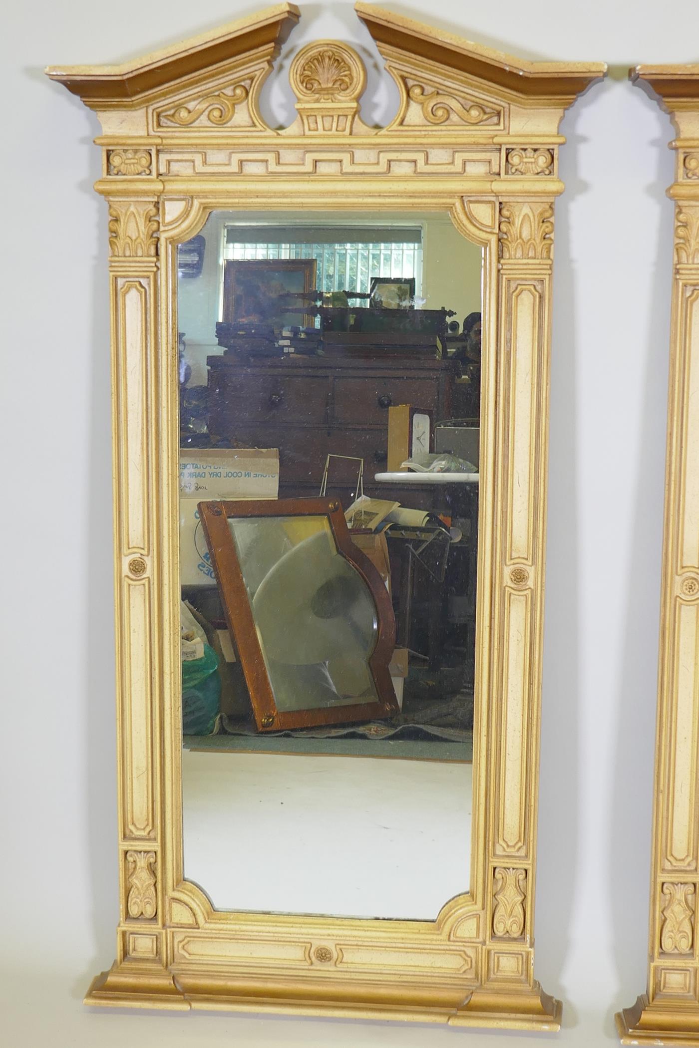 A pair of Regency style painted composition wall mirrors, with broken pediment tops and anthemion - Image 2 of 3