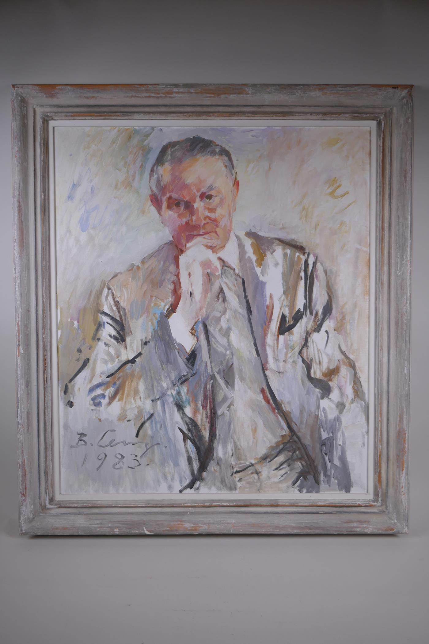 Bruno Lenz, (German, 1911-2006), portrait of a gentleman, signed, oil on canvas, also signed and - Image 2 of 7