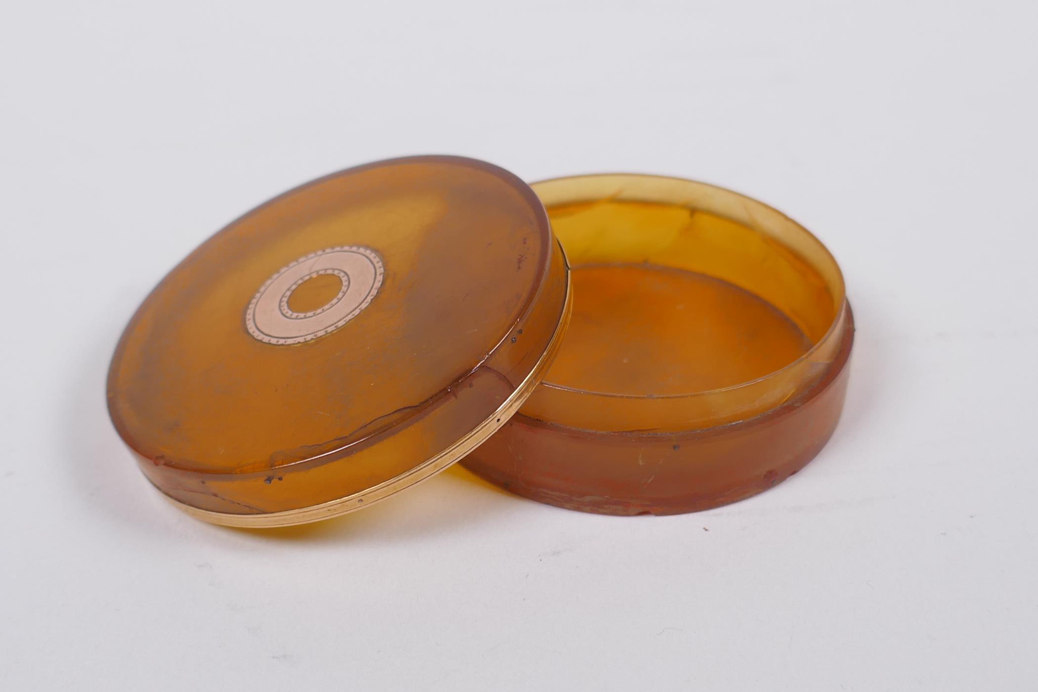 An antique gold mounted tortoise shell cylinder box and cover, 6cm diameter - Image 3 of 4