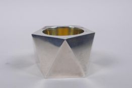 A contemporary designer hallmarked silver salt of geometric form, BT marker's mark, Birmingham 2001,