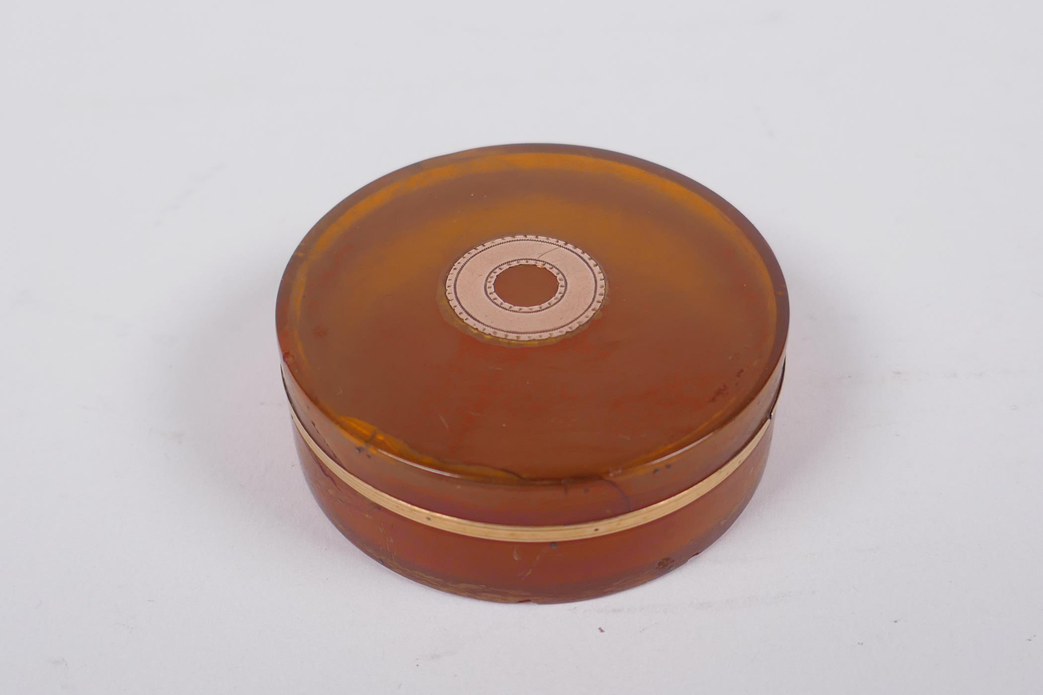 An antique gold mounted tortoise shell cylinder box and cover, 6cm diameter - Image 2 of 4