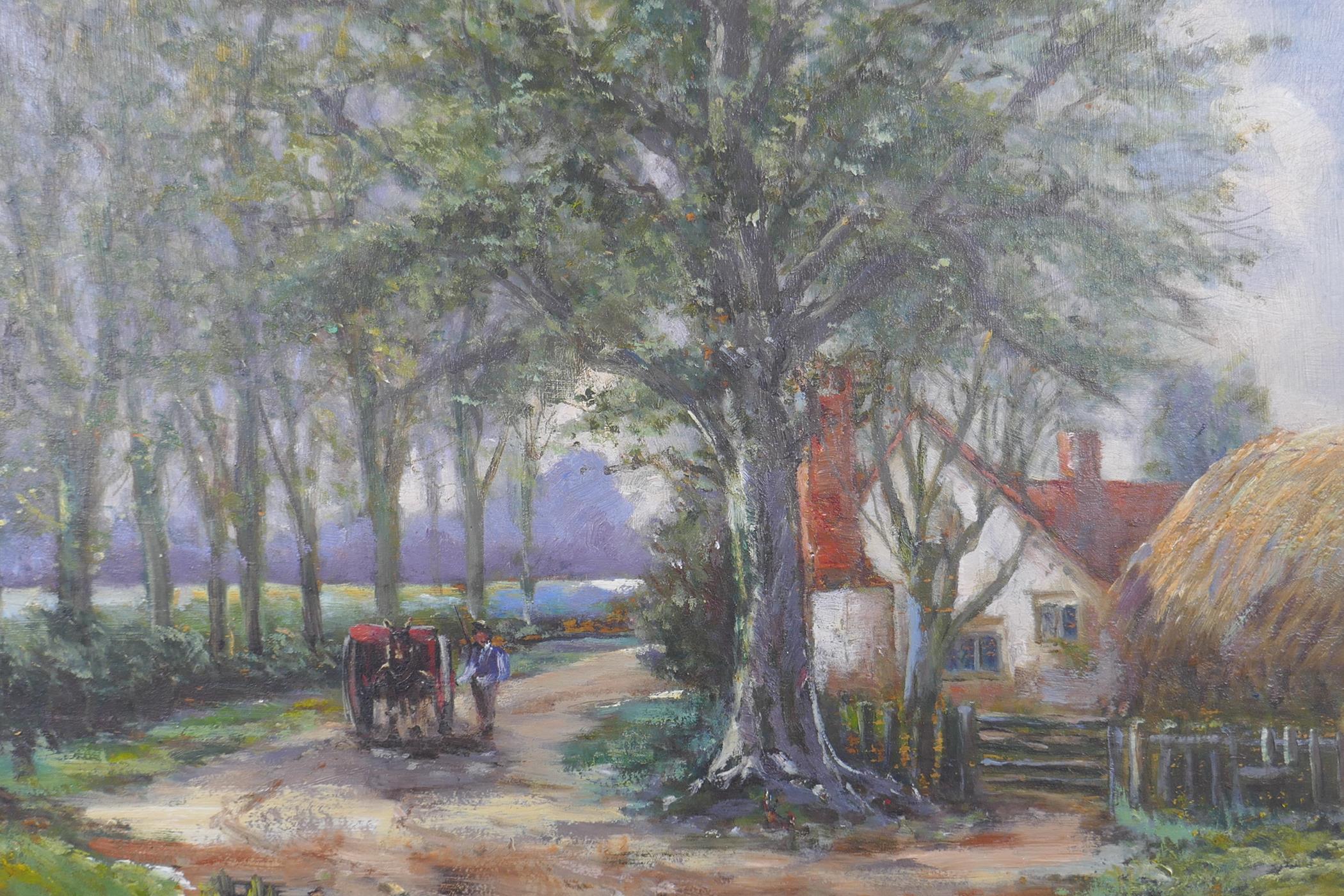 T.F. Barrett, landscape with figure and cart, Near Fyfield, oil on panel, and another oil, landscape - Image 2 of 7