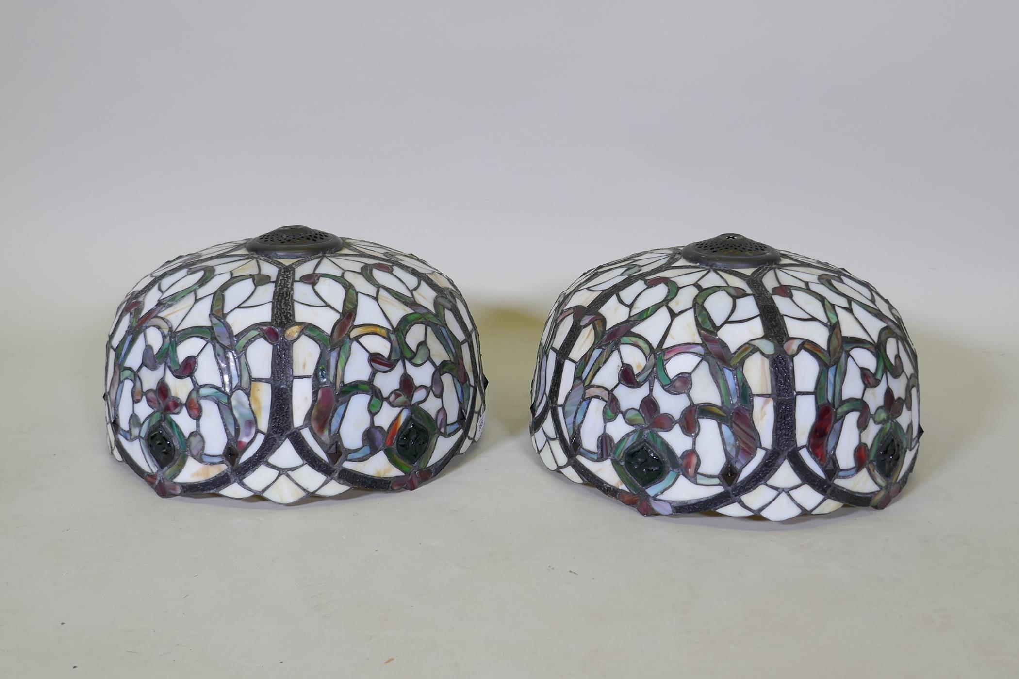 A pair of Tiffany style glass ceiling lamp shades, 40cm diameter