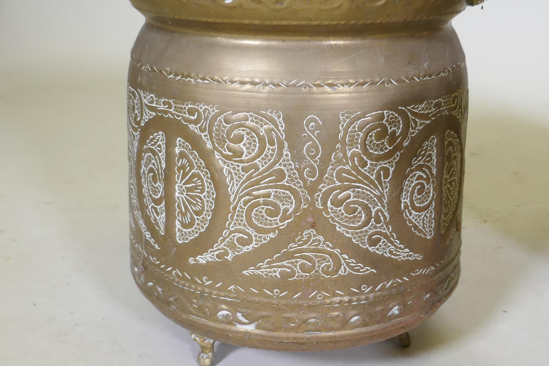 A brass jar, brass bucket and Indian copper vase with repousse decoration, vase 26cm high - Image 3 of 4