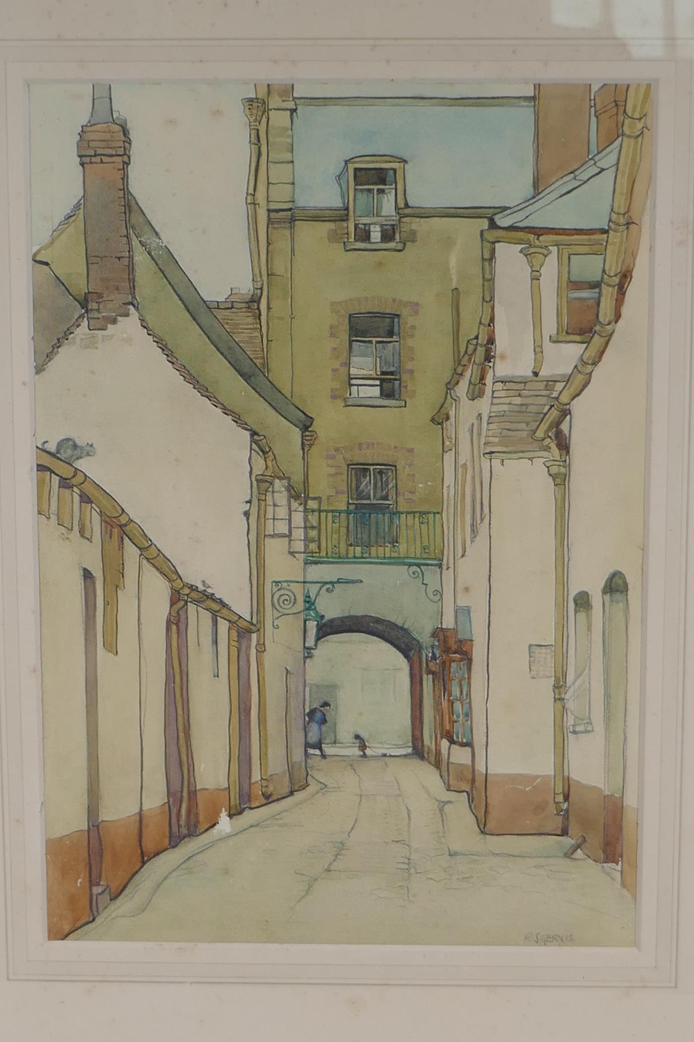 Ruth Gervis (British, 1894-1988), quiet French street scene, pencil signed, watercolour, 25 x 36cm - Image 2 of 5