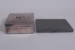 A continental engine turned white metal cigarette case, together with a continental white metal