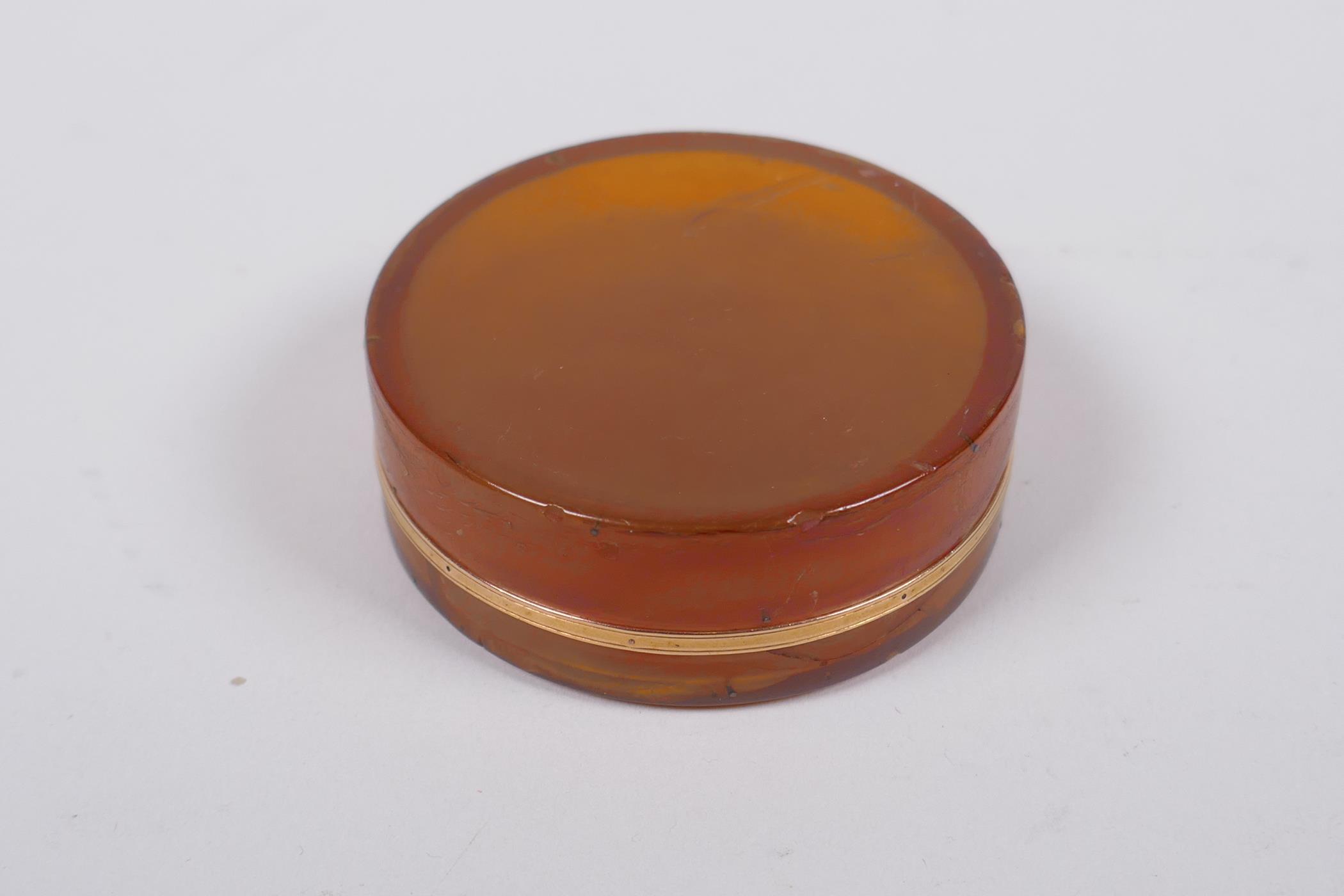 An antique gold mounted tortoise shell cylinder box and cover, 6cm diameter - Image 4 of 4