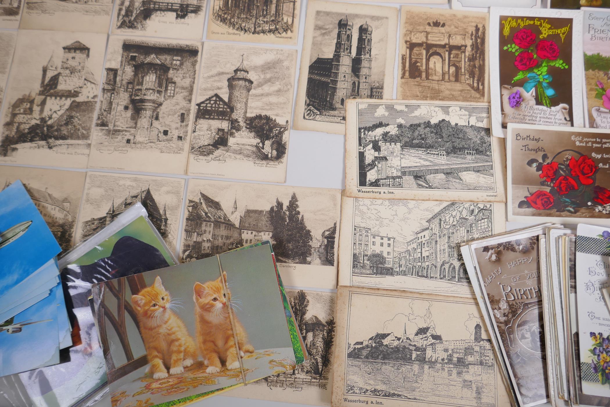 A quantity of late C19th and C20th postcards including engravings of German landmarks, greetings - Image 6 of 8