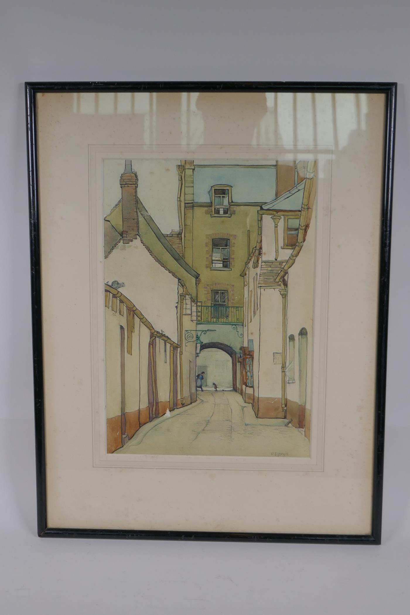 Ruth Gervis (British, 1894-1988), quiet French street scene, pencil signed, watercolour, 25 x 36cm - Image 4 of 5
