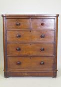 A Victorian mahogany chest of two over three drawers, 105 x 50cm, 119cm high