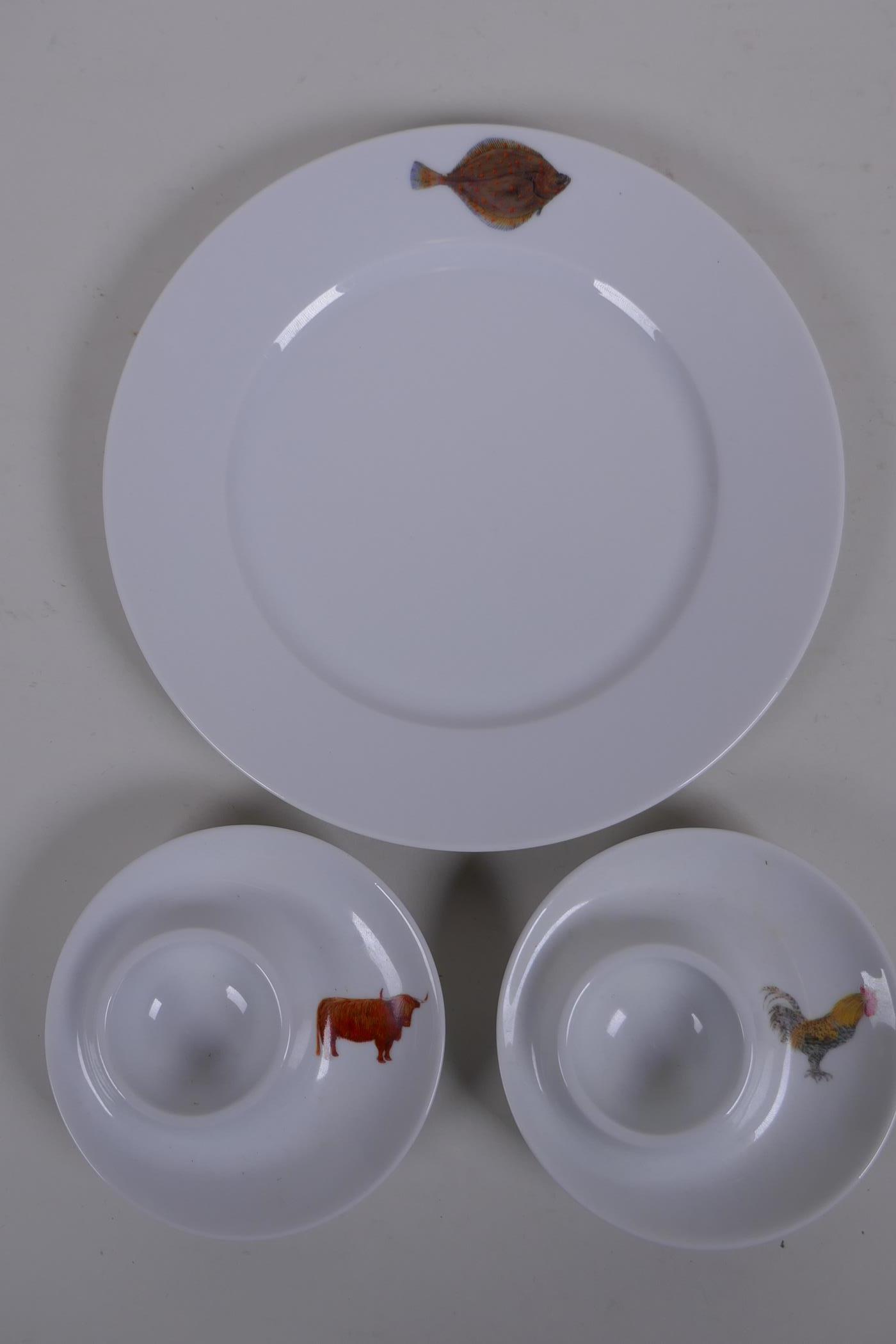 Richard Bramble for Jersey Pottery, four dining plates, three side plates, three bowls and two egg - Image 6 of 9