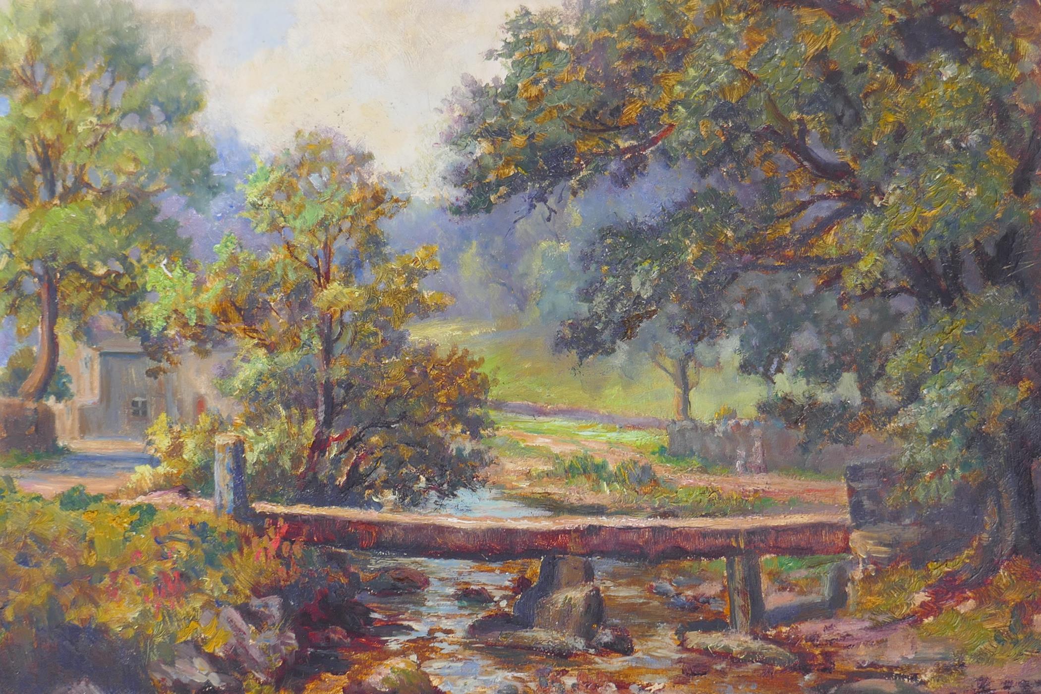 T.F. Barrett, landscape with figure and cart, Near Fyfield, oil on panel, and another oil, landscape - Image 6 of 7