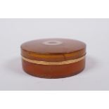 An antique gold mounted tortoise shell cylinder box and cover, 6cm diameter