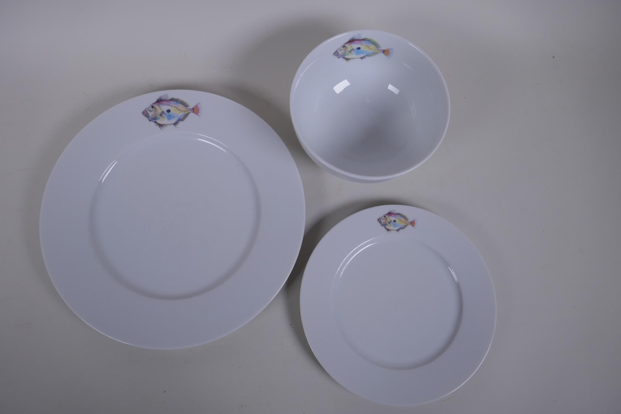 Richard Bramble for Jersey Pottery, four dining plates, three side plates, three bowls and two egg - Image 2 of 9