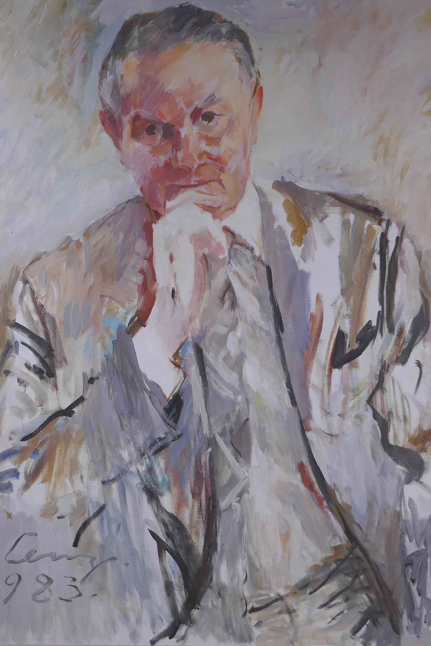 Bruno Lenz, (German, 1911-2006), portrait of a gentleman, signed, oil on canvas, also signed and