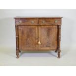 A Regency figured mahogany chiffonier with turned supports, 102 x 49cm, 91cm high