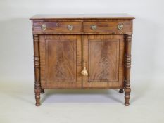 A Regency figured mahogany chiffonier with turned supports, 102 x 49cm, 91cm high