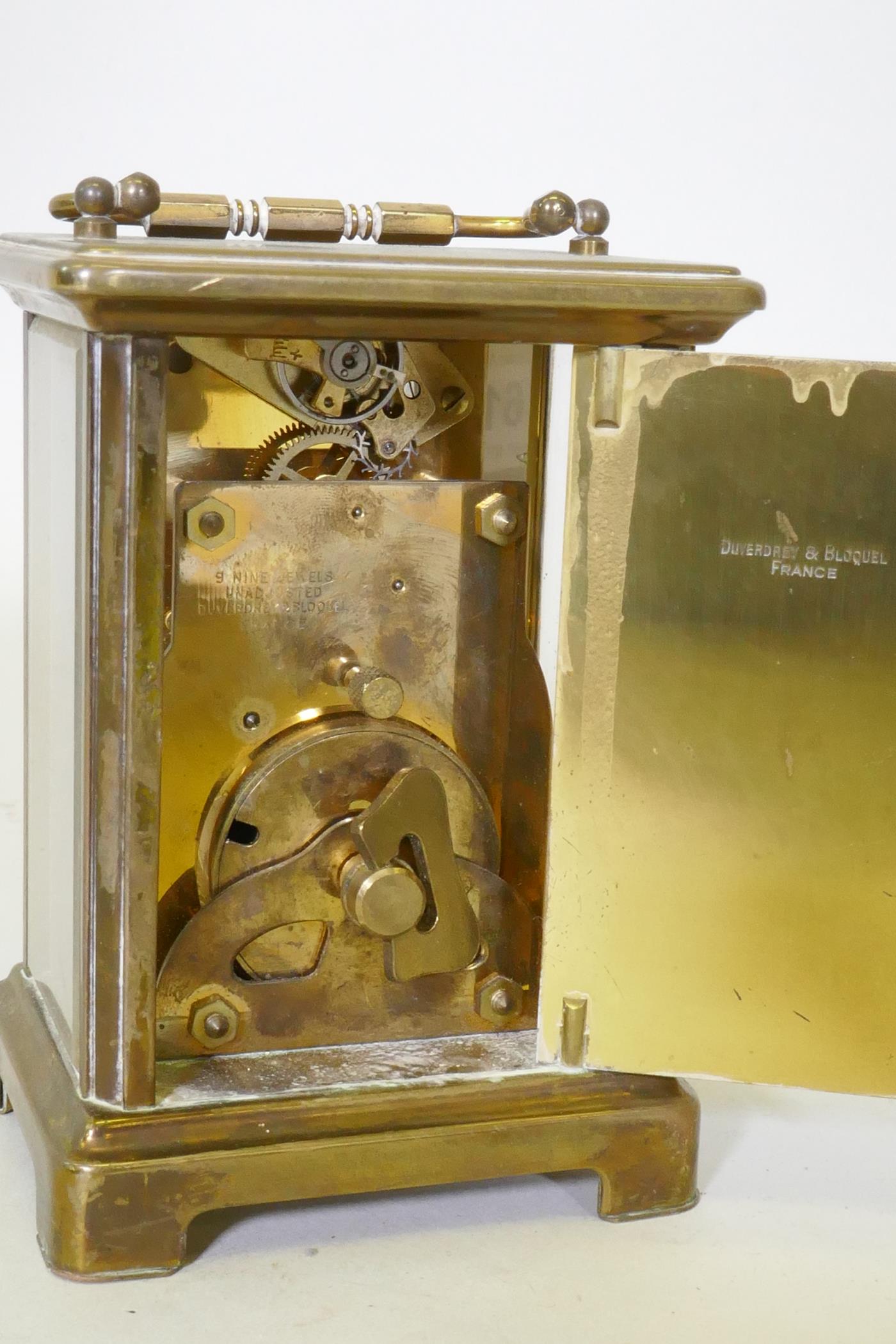 A French brass carriage clock, the dial inscribed Bayard, the movement Duverdrey & Bloguel, - Image 3 of 3