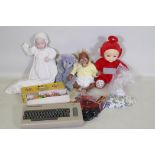 A Classic Ty bear, Teletubby, vintage Pelham Puppet, Franklin Heirloom doll, Simon Laurens orangutan