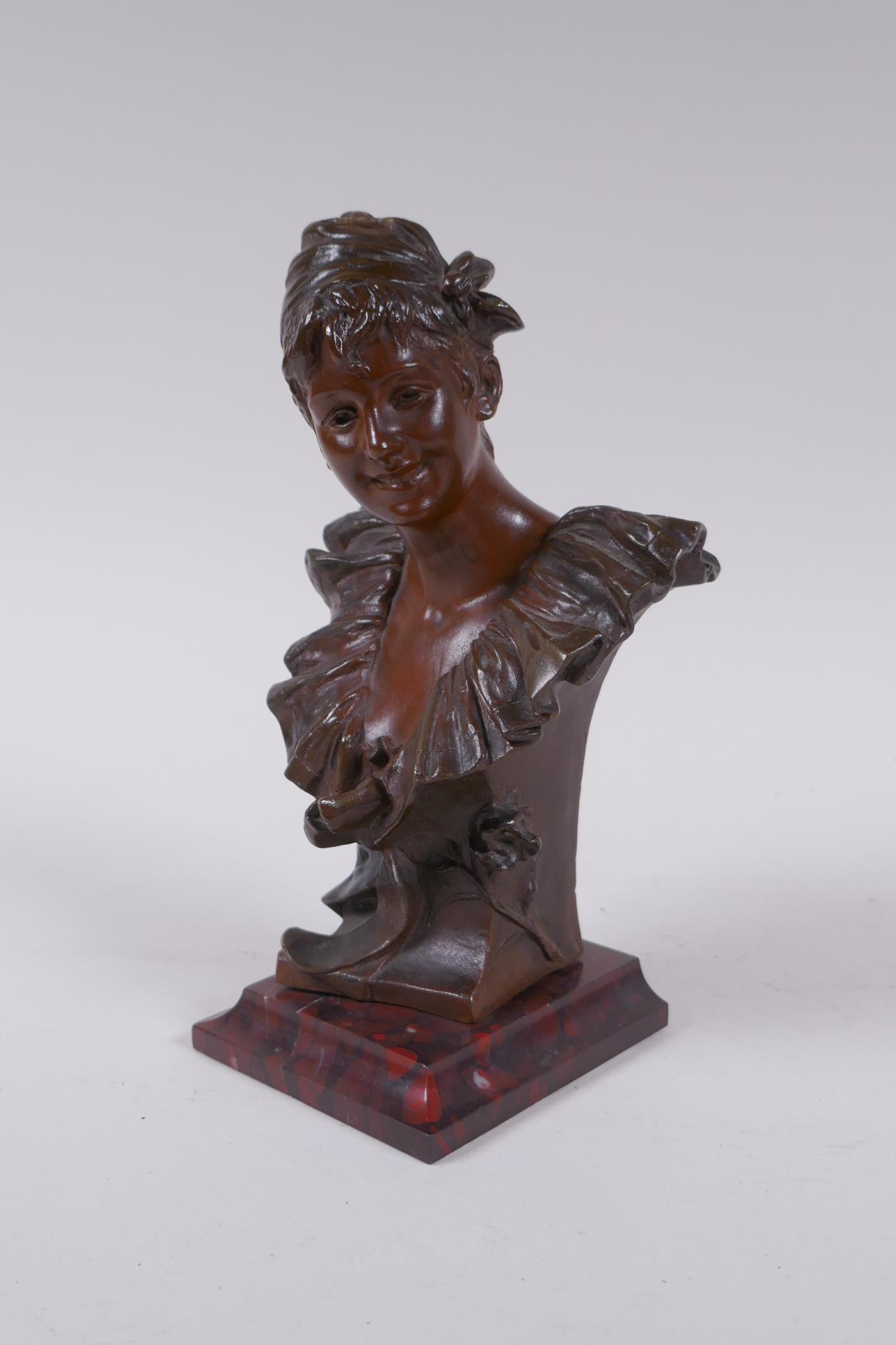 Georges van der Straeten (Belgian, 1856-1928), a bronze bust of a girl, bears signature to the - Image 2 of 7