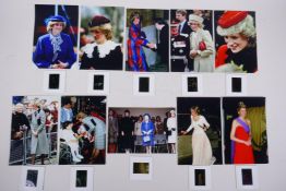 A set of ten photographic slides depicting Princess Diana and a set of accompanying photographs,