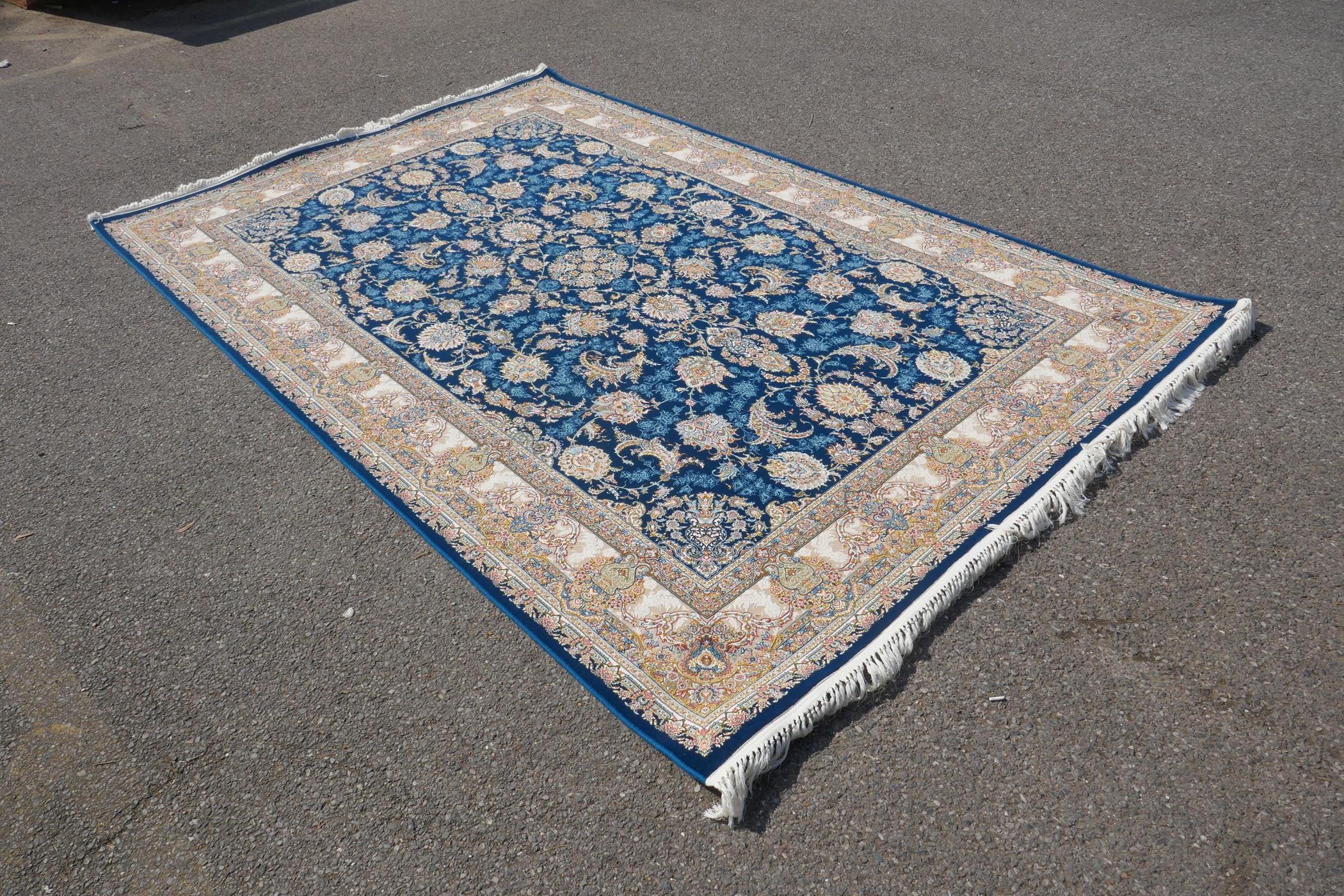 A fine woven blue and cream ground Persian carpet full pile with traditional allover floral - Image 2 of 5