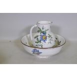 A Victorian Staffordshire pottery jug and bowl with transfer decoration, impressed mark, Brown