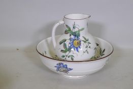 A Victorian Staffordshire pottery jug and bowl with transfer decoration, impressed mark, Brown