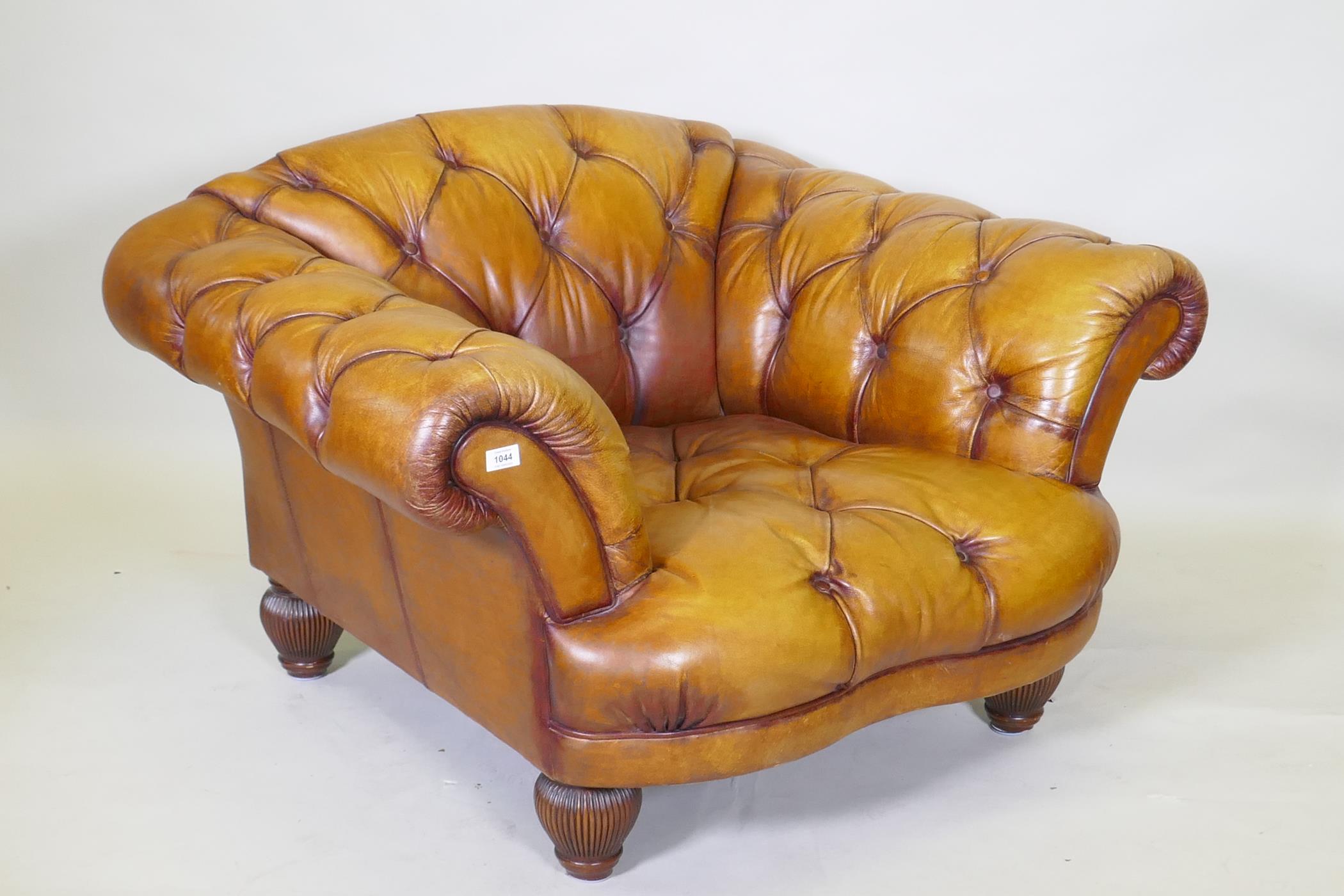 A Tetrad button leather easy chair and footstool - Image 3 of 3