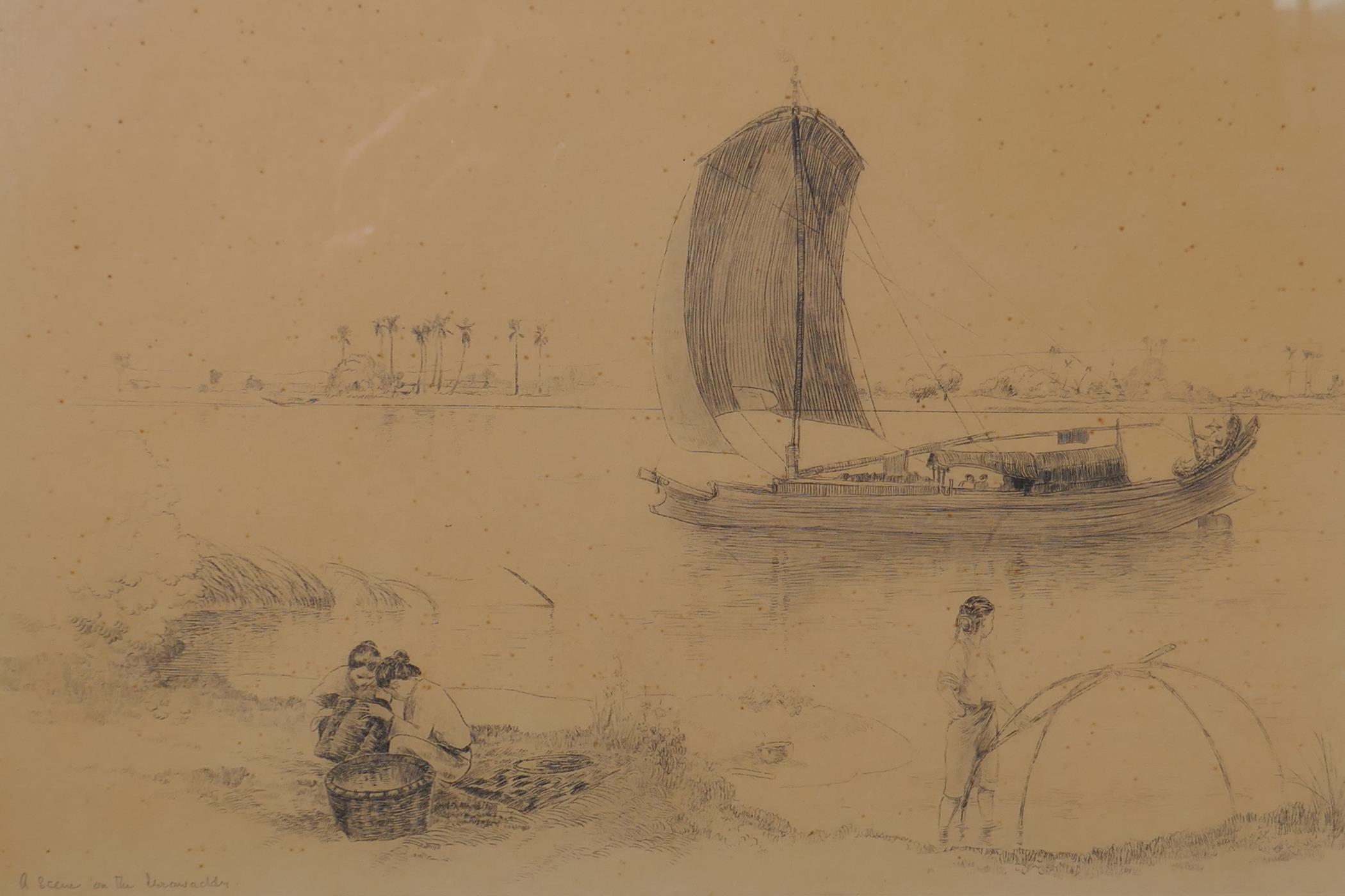E.G. MacColl, four etchings of Burmese Scenes, monogrammed in pencil and titled The Paddy Fields, - Image 6 of 9