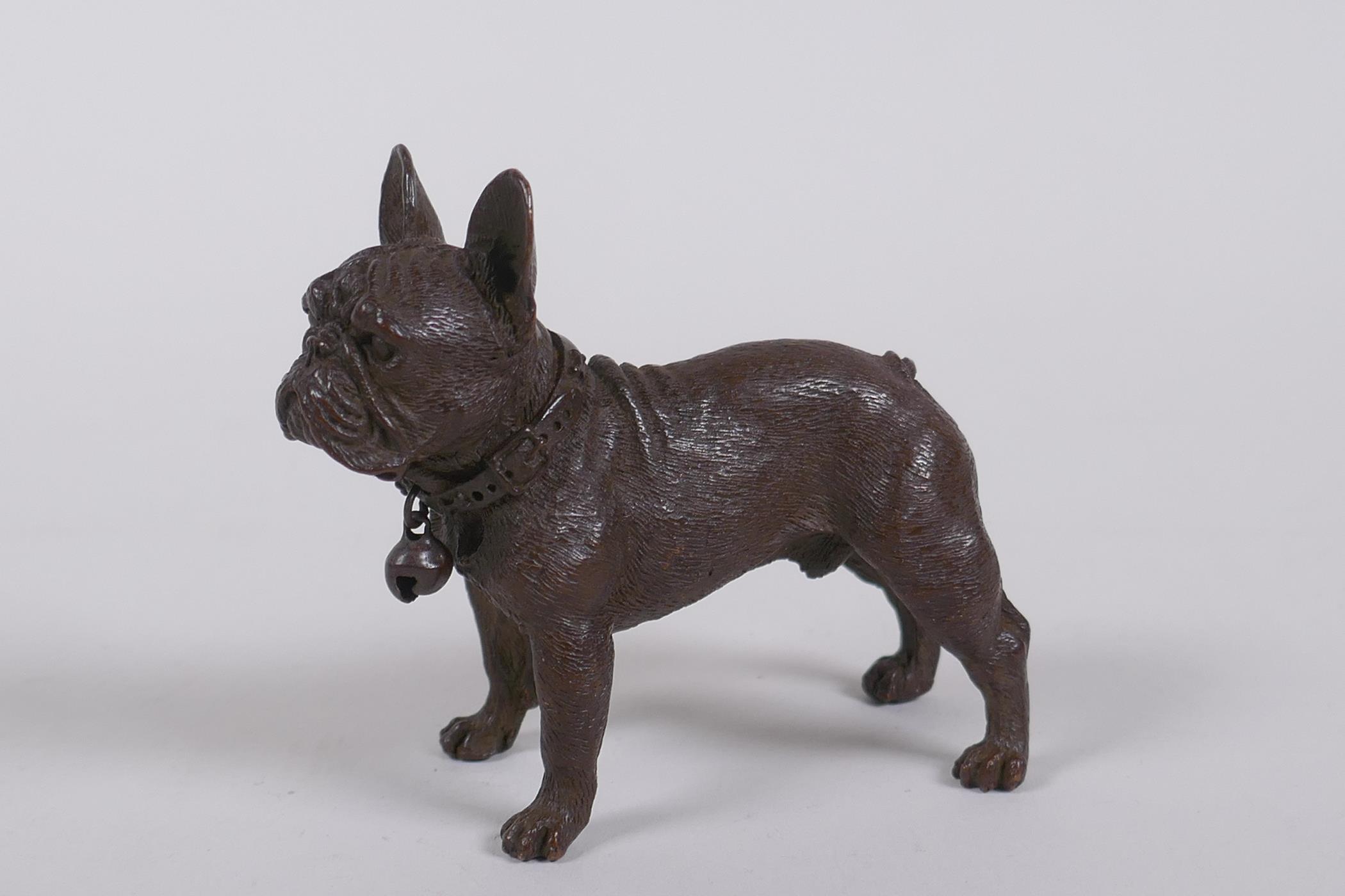 A bronze figure of a French bulldog, 7cm long, 7cm high