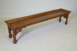 A Chinese hardwood alter table with dished top, 145 x 33cm, 34cm high
