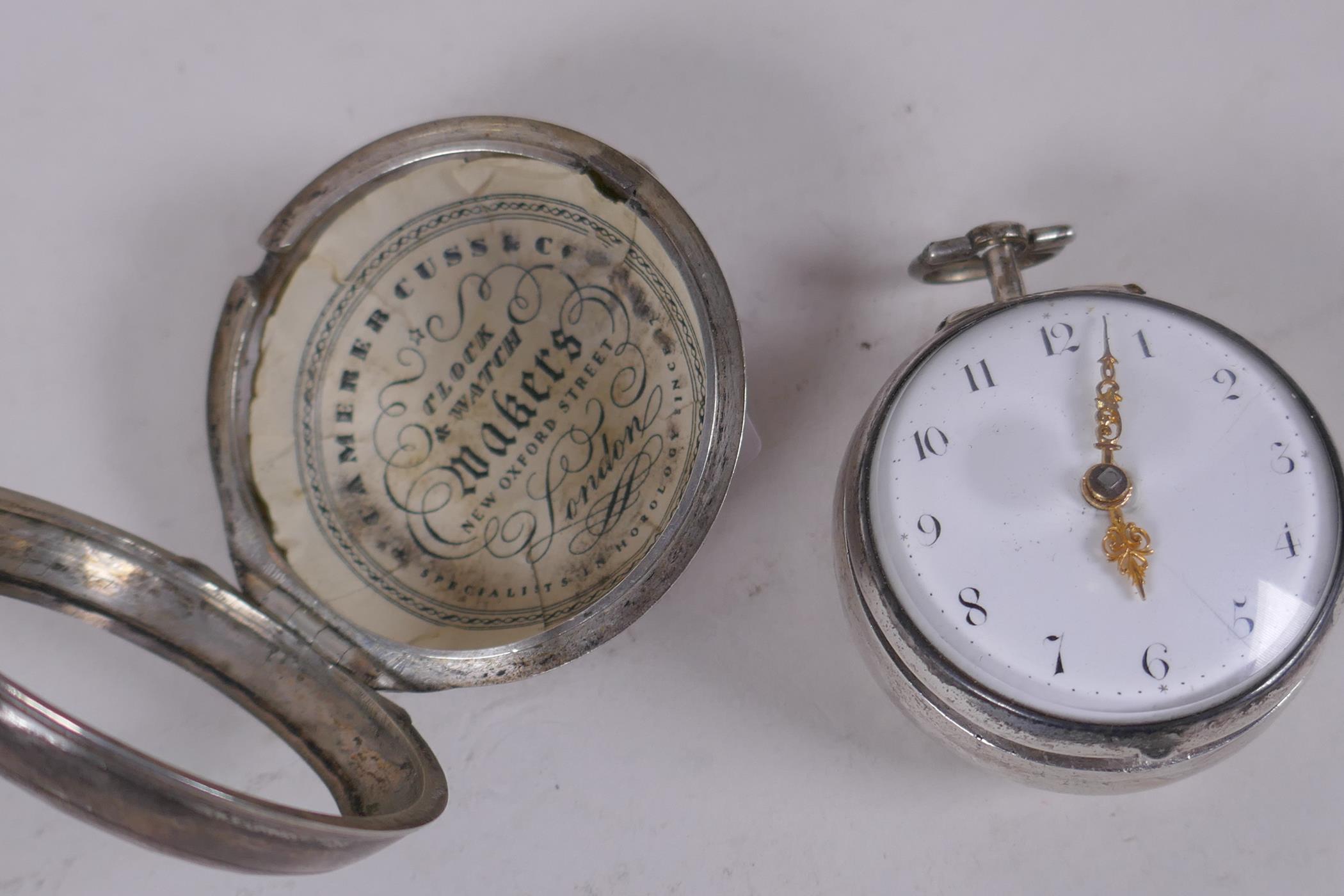 C18th silver cased fusee pocket watch, the movement inscribed Thos. Crook, London, the enamel dial - Image 2 of 8