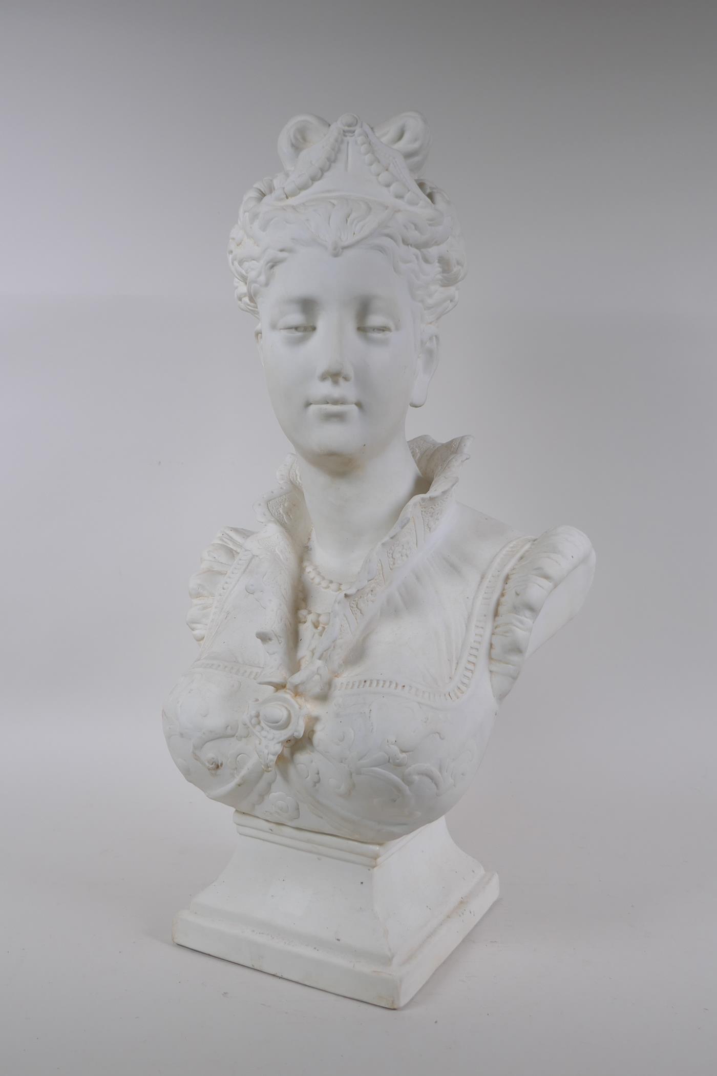 A ceramic bust of Marie Antoinette, 50cm high