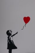 After Banksy, Balloon Girl, copy screen print, by the West Country Prince, 70 x 50cm